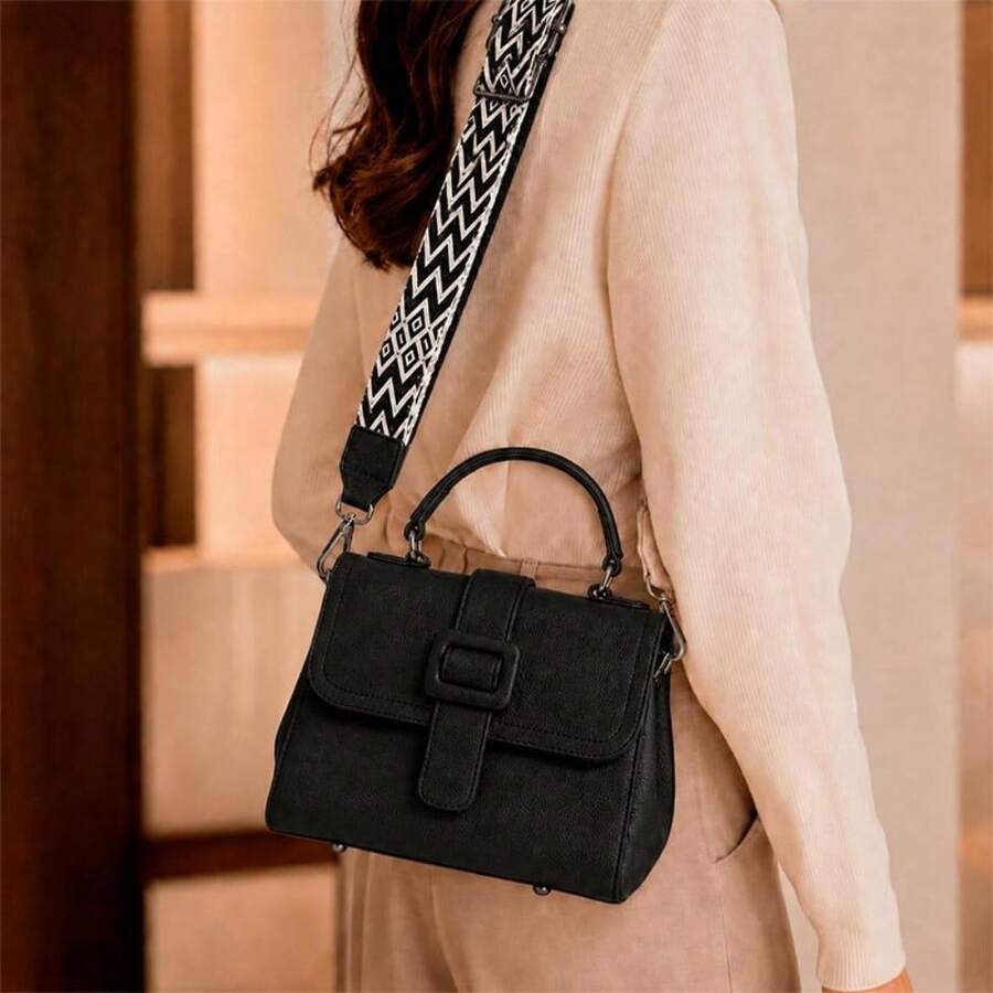 Bolso de Mano Mujer 7 Colores con Correa Ancha - Elegante y Versátil - Negro - Ver 1