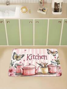 1pc Pink Cookware Pattern Kitchen Mat, Faux Cashmere Square Decorative Rug, Washable Soft Kitchen Floor Mat, Suitable For Party Decor, Room, Hallway, Entryway, Living Room, Bathroom, Kitchen, Study, Indoor And Outdoor Decor, Perfect Gift For Room Decor, Home Decor, Home Gift Welcome Mat, Birthday Gift, Party Gift - View 6