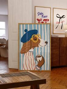 1pc Frameless Fashionable Dog Wall Art Print, Funny Vintage Animal Poster, Striped Background, Suitable For Decorating Bedroom, Living Room, Dorm, Personalized Poster Wall Art, College Dorm Back To School Essential - Frameless E - View 3