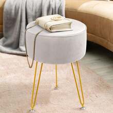 Dressing Table Stool Round – Vanity Stool With Padded Seat, Makeup Stool For Bedroom Living Room - Cream - View 3