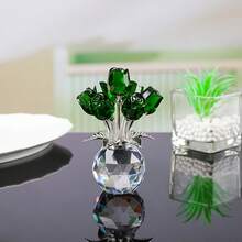 1 pièce Ornement de rose rouge en cristal fait main avec vase rond, cadeau de rose romantique, convient pour la Saint-Valentin, la Fête des Mères, les anniversaires et autres occasions, décoration de collection de roses pour la maison, les fêtes, les mariages - Multicolore - Voir 11
