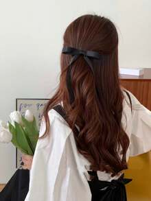 1件裝粉色蝴蝶結緞帶女用髮夾髮飾，抓夾 - 黑色 - 查看 4