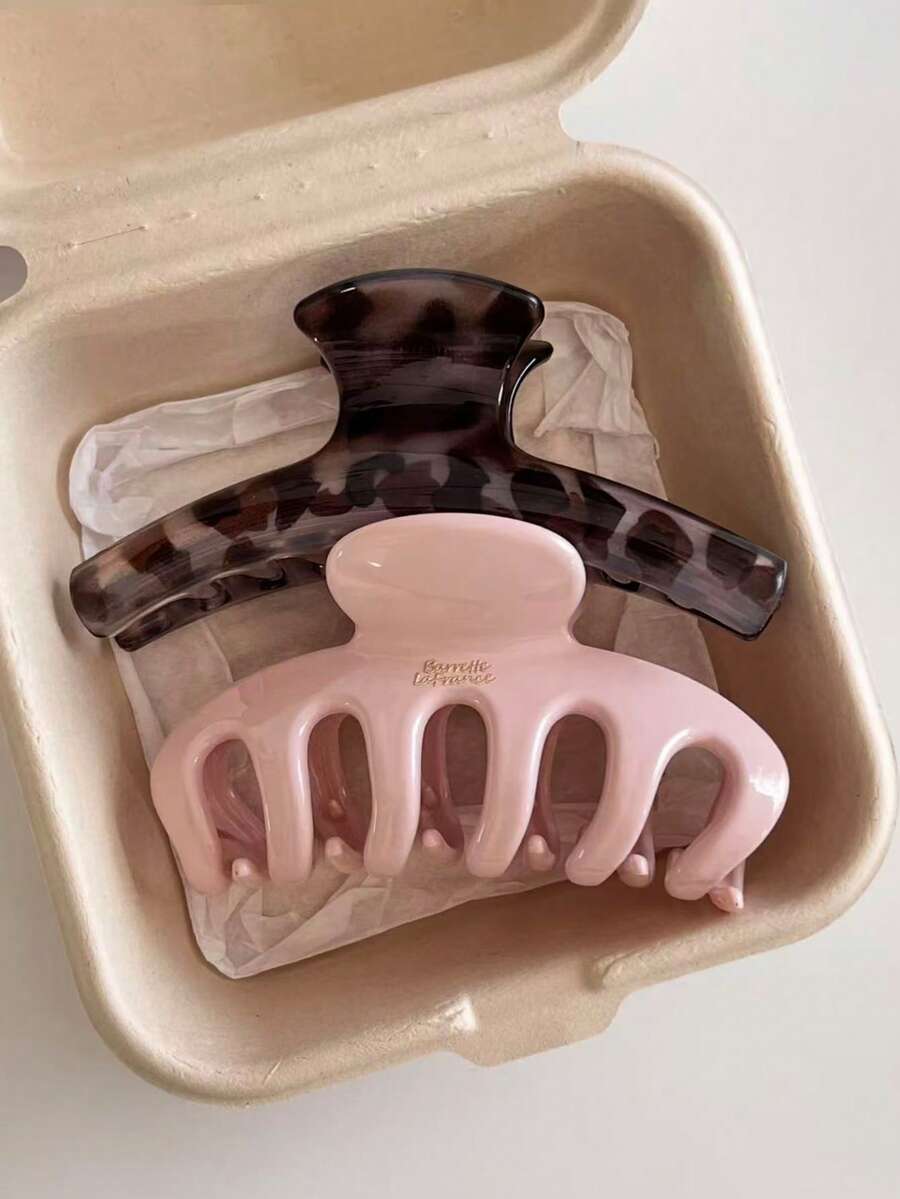 2pcs/1pc Women's 11.1cm/4.37in Light Leopard Print Pink Hair Clip, Lightweight Plastic Hair Claw, Fashionable Versatile Premium Elegant Minimalist Style Solid Color Hair Accessory For Daily Wear, Outings, Casual, Party, Commute, Beach, Vacation, Ponytail, Updo, Face Washing, Bathing, Makeup, Outfit Matching, Hair Ornament - Multicolor - View 1
