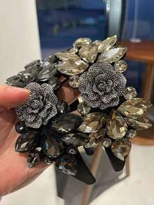 1件裝奢華耐用全水鑽玻璃水晶花朵髮箍 女款巴洛克復古寬版髮飾 - 彩色 - 查看 6