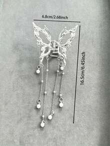 Fashion Butterfly Tassel Hair Clip, Hollow Butterfly Tassel Claw Clip Half-Up Hair Hair Claw, Elegant Faux Pearl Design - Chic Alloy Bow Hair Accessory, Suitable For Daily And Party Wear, Also A Great Gift Choice - Multicolor - View 8