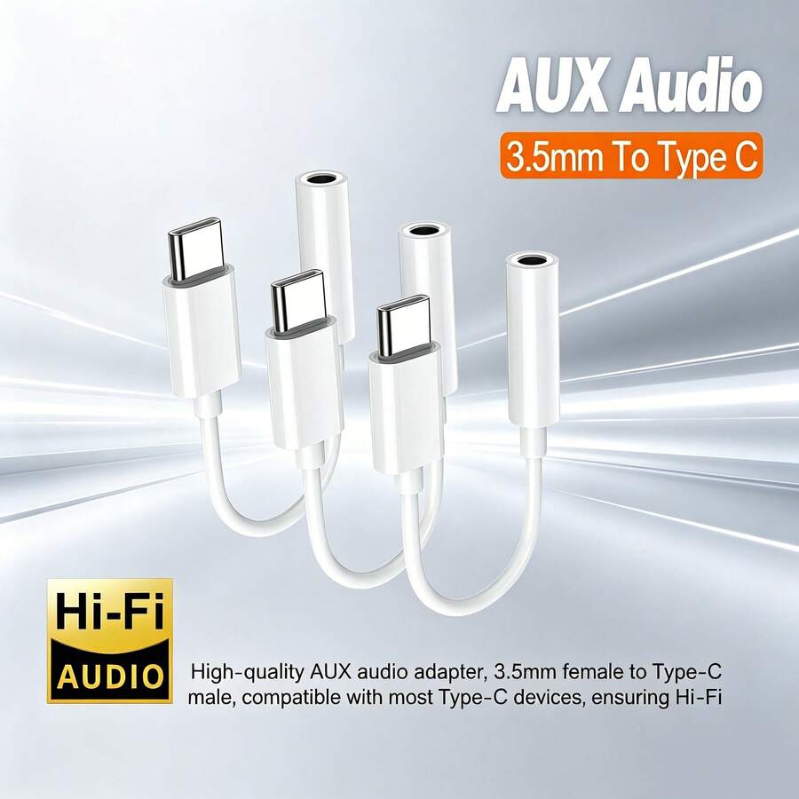 1-3入 USB C 轉 3.5mm 音訊耳機插孔轉接線,高品質音訊轉換器,相容於 Phone 17/16 Pro Max/16 Pro/16 Plus/16/15/ 系列裝置 Type-C 轉接線 - 白色 - 查看 1
