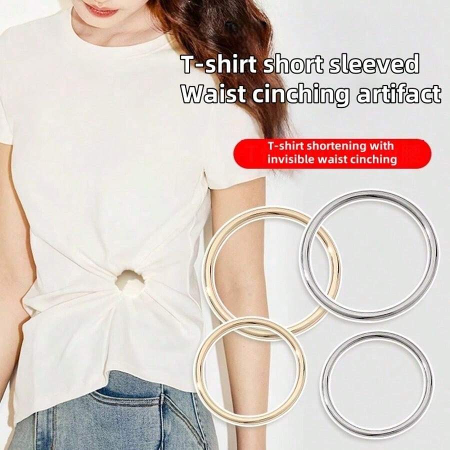 1/2/4pcs Short Sleeve Waist Cinching Artifact T-Shirt Hem Shortening Round Ring Knot Buckle Metal Invisible Fixing Buckle