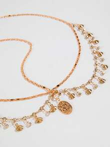 1pc Alloy Shell Tassel Rhinestone Hair Chain, Girls Party Gift Hair Accessory, Hand-Cut Chain, Custom Size, Random Shell & Rhinestone Quantity - Gold - View 3