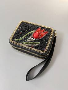 Best-Selling Bohemian Style Card Holder With Money Tree, Eye, Peacock, And Leaf Patterns, Large Capacity Multifunctional Card Storage Bag With Double Zipper Coin Purse, Creative Gift Choice For Best Friends And Yourself - Multicolor - View 2
