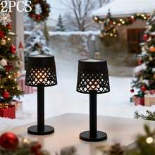 1/2pcs Solar Powered Plastic Hollow Table Lamp, Vintage Outdoor Atmosphere Light, Garden Patio Balcony Camping Decor Light, Automatic Switch - Table Lamp - View 4