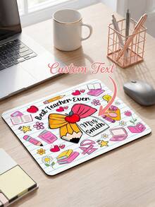 1pc Personalized Teacher Mouse Pad, Customized Name Non-Slip Rubber Base Desk Mat, Cute Pencil Bow Apple Pattern, Stain-Resistant, Unique Female Teacher Thank You Gift, Adorable School Theme Design, Suitable For Classroom, Workspace And Home Office - Multicolor - View 7