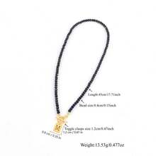 1pc Classic A-Z Initial Letter T-Bar Clasp Beaded Necklace, Women's - Black - View 2