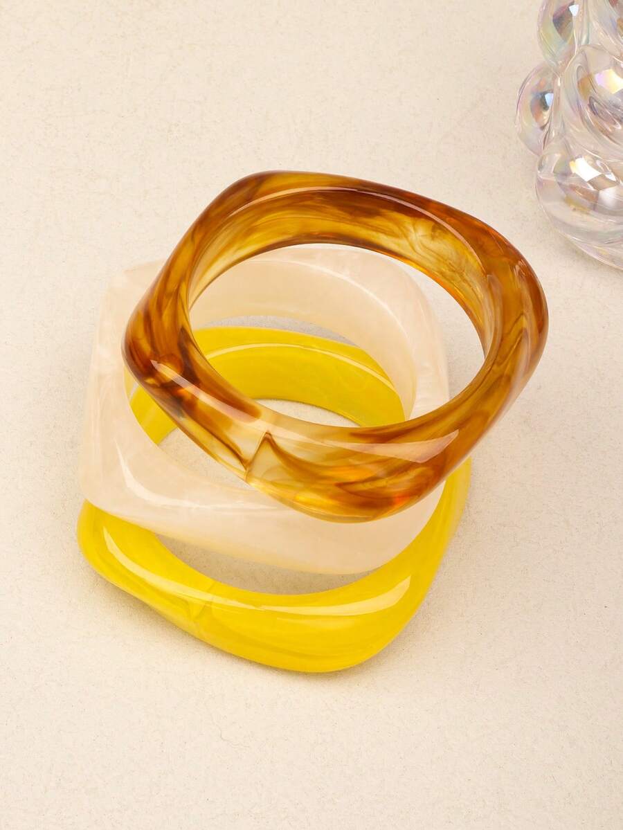 3pcs Exaggerated Geometric Bracelet Set, Versatile Jewelry Accessory For Daily Wear, Party, Vacation, Bohemian Style - Multicolor - View 1