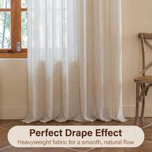 1pc Vintage Style Linen Apricot Tulle Curtain, Simple Vintage Striped Pattern - Rod Pocket Design, Easy To Hang, Perfect For Bedroom, Living Room/Study Or Office Home Decor - Multicolor - View 7