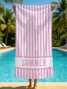 1件超柔軟粉色條紋夏季圖案印花超細纖維沙灘巾，居家裝飾，適用於海灘、游泳池、露營和旅行，極致舒適 - 彩色 - 查看 5