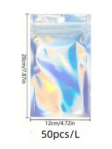100/50/30/10pcs Cute Colorful Plastic Resealable Foil Bags, Holographic Bags, Reusable Jewelry Retail Bags, Suitable For Food Storage, Jewelry, Small Businesses, Gift Packaging, Christmas - Multicolor - View 16