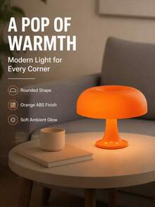Luminária de Mesa LED USB Vintage em Formato de Cogumelo Laranja, Luz Noturna Suave e Quente com Proteção Ocular, Luminária Decorativa Portátil para Quarto, Berçário e Mesa Lateral - Tamanho Único - Visão 4