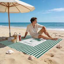 1pc Green Line Coconut Tree Patterned Beach Mat, Extra-Large Beach Mat, Lightweight And Durable. Ideal For Travel, Camping, And Picnics. Extra-Large Size For Adults. Highly Suitable For Beaches And Outdoor Adventures - Multicolor - View 2