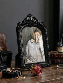 Black Picture Frame Vintage Frames, Ornate Arched Resin Photo Frame With Real Glass Front, Antique Gothic Picture Frame For Tabletop Display Or Wall Hanging, Decorative Home Decor - 1PC - View 6