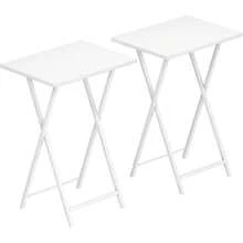 2 Set Folding Side Tables Industrial Metal Frame Rustic Brown TV Tray Table For Eating Laptop Coffee Sofa End Table Small Space Living Room - White - View 1