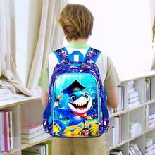 3Pcs Kids Blue Graduation Shark Backpack Set, With Lunch Box & Pencil Case, Ideal For Daily School Use - Blue - View 5