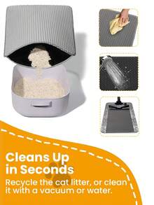 3-Piece Cat Litter Box Set With Anti-Scatter Mat, Large Semi-Enclosed Indoor Cat Litter Box, Includes Washable Honeycomb Mat And Cat Litter Scoop (Free Cat Litter Scoop) - Multicolor - View 6