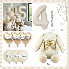 Cream White Rabbit Number Balloon Garland Set, 32 Inch Cream White Number Foil Balloon, Cute Rabbit Standing Aluminum Foil Balloon With Gold Bow, Suitable For Birthday Party Decoration, Baptism, Anniversary, Wedding, Valentine's Day Party Decoration, Christmas Decoration, Wedding Arrangement, Room Decoration. - Rabbit Set - View 15