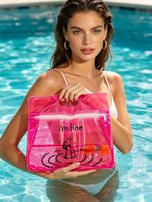 Transparente wasserdichte PVC-Kulturtasche, Muster mit farbigem "I'm Fine" Buchstabenmuster, große Kapazität Reisemakeup-Tasche, tägliche Badezimmeraufbewahrung, multifunktionale Organizer-Tasche, kann Shampoo, Lotion, Kosmetik, Badebekleidung und andere Badezimmerartikel aufbewahren, geeignet für Reisen, Urlaub, täglichen Gebrauch, geeignet für Reisende, Büroangestellte, Studenten, angemessenes Geburtstagsgeschenk, Geschenk zur Einschulung, Lehrer-Tag-Geschenk - Verschiedenfarbig - Übersicht 10