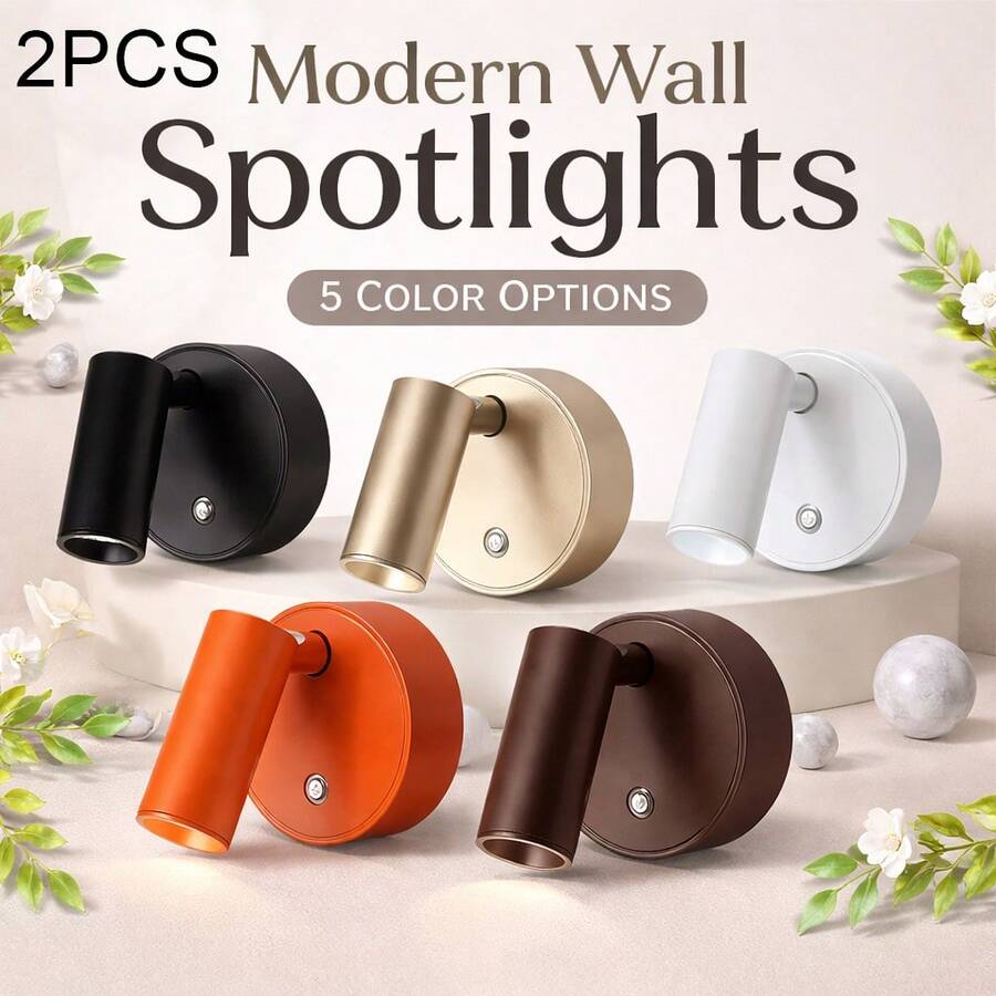 2pcs Modern LED Minimalist Magnetic Night Light, Easy Installation/Touch Switch/90° Vertical Rotation/350° Horizontal Rotation/Long Press Dimming/3 Color Temperature Adjustment/USB Rechargeable, Suitable For Indoor Wall/Bedroom/Hallway/Desk Lighting/Entryway/Living Room/Gift - 2 Small Wall Lamps - View 1