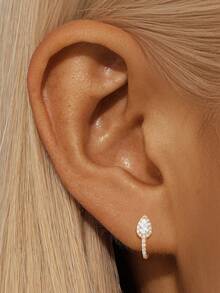 EleRunis 1PC 925 Sterling Silver Water Droplet CZ Rook Conch Hoop Earrings 18K Gold Plated Upper Ear Cartilage Helix Studs For Women Daily Wear Party - Gold - View 3