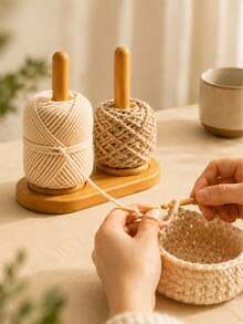 1 Piece - Wooden Magnetic Wool Yarn Skein Stand For Crocheting And Knitting, Winding Tool, Wool Winding Machine, Rotary Yarn Processing Machine, Bamboo Spool Holder, Spool Storage Rack, DIY Embroidery Yarn Storage Stand - B - View 1