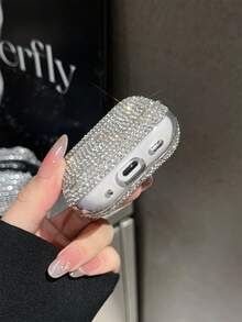 1 pieza Funda protectora de auriculares de lujo de alta gama con strass brillante, diseño femenino de strass completo, anti-caída anti-pérdida, adecuada para la serie Funda protectora de auriculares Bluetooth - Blanco - Ver 3