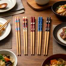 5 Pairs/Set Of Painted Bamboo Chopsticks, With Non Slip Chopstick Heads Made Of Natural Bamboo, Suitable For Daily Use In The Kitchen And Can Also Be Used As Soft Decoration To Match Dining Utensils For Restaurants And Holiday Gifts - View 2