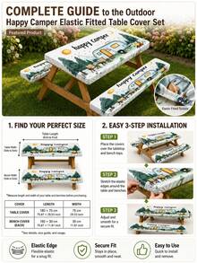 1/3pcs Elastic Picnic Table Cover With Stool Cover Set, Reusable Elastic-Edged Tablecloth, Tabletop Protection For Happy Campers And RVs, Durable Tablecloth For RV Travel And Backyard Dining. - Multicolor - View 11