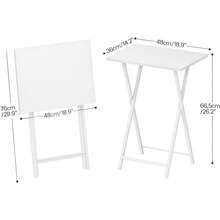 2 Set Folding Side Tables Industrial Metal Frame Rustic Brown TV Tray Table For Eating Laptop Coffee Sofa End Table Small Space Living Room - White - View 3