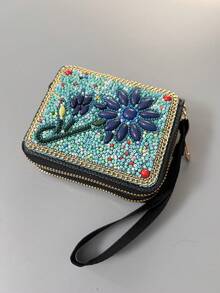 Best-Selling Bohemian Style Card Holder With Money Tree, Eye, Peacock, And Leaf Patterns, Large Capacity Multifunctional Card Storage Bag With Double Zipper Coin Purse, Creative Gift Choice For Best Friends And Yourself - Multicolor - View 12