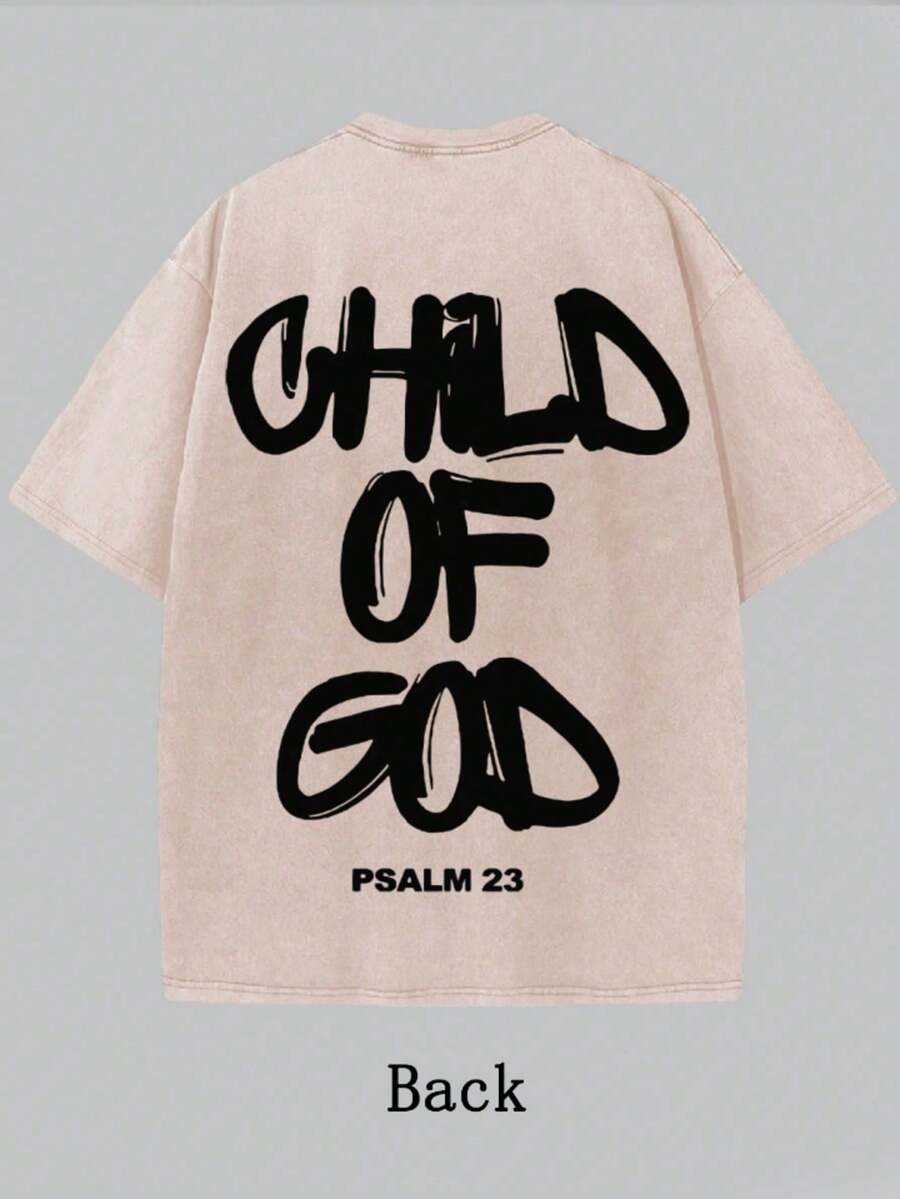 'Son Of God' Print T-Shirts For Men And Women, 100% Washed Cotton, Cotton T-Shirt, Gift Idea, Y2K Clothing, Funny Print T-Shirt For Unisex, Streetwear - 杏色 - 查看 1