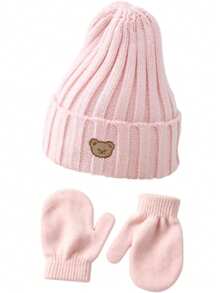 3pcs Bear Candy Color Knitted Hat & Gloves Set, New Children's Warm Hat, Baby Versatile Breathable Skin-Friendly Knitted Hat, Cute Bear Knitted Hat, Winter Knitted Hat, Suitable For Cold Weather And Outdoor Activities - Multicolor - View 8