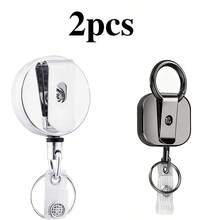 Heavy-Duty Retractable Badge Holder - Durable Zinc Alloy Metal Shell, Sturdy Steel Wire Rope, Carabiner, Key Ring, Reinforced Badge Strap And Safety Clip - Perfect For Work, School Or Events - Multicolor - View 17
