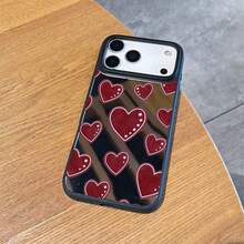 1PC IPhone17, 16, 15, 14, 13, 12, 11, Plus, Pro, Max Mirror Phone Case Burgundy Heart Hand-Painted Phone Case Personalized Sweet Full Coverage Protective Cover Shockproof High-Quality Soft Shell Protective Cover Minimalist Fashion Wireless Charging - Mixed Colors 1 - View 3