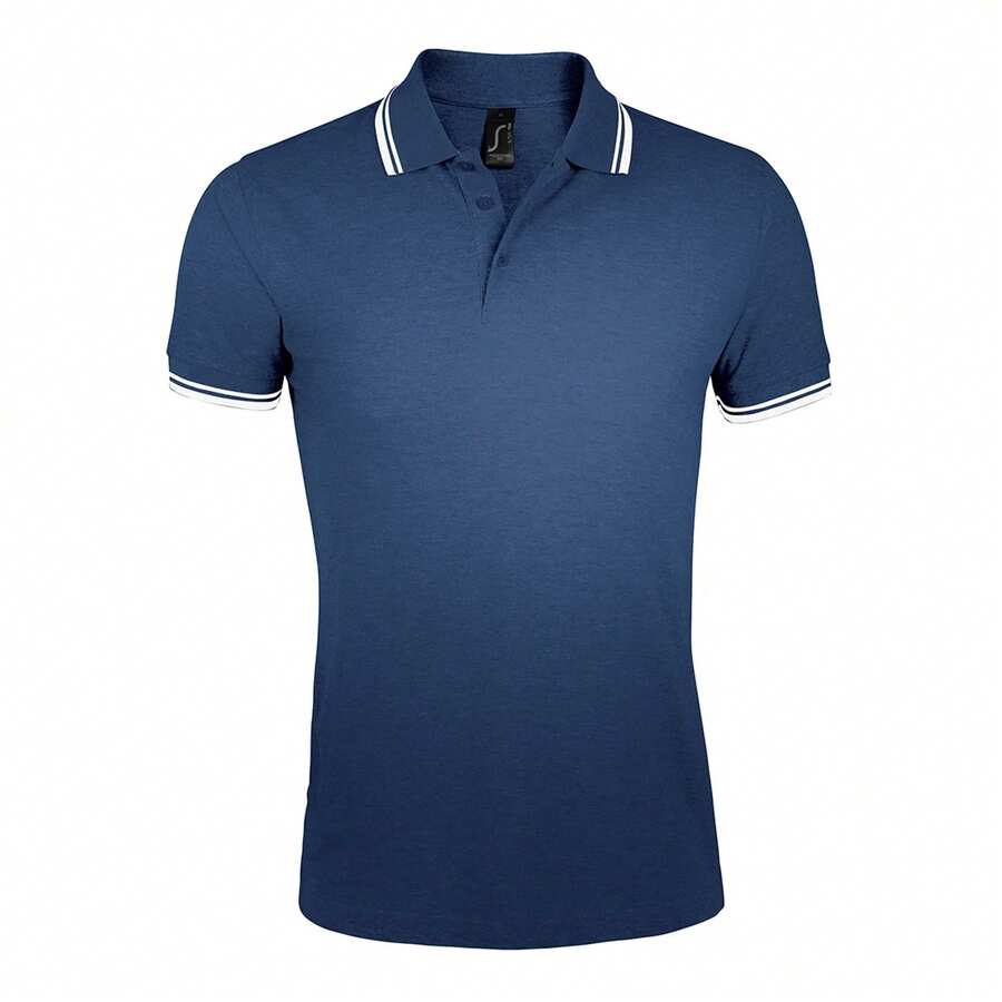 SOLS Mens Pasadena Tipped Short Sleeve Pique Polo Shirt - French Navy/White - View 1