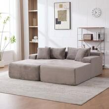 Modular Compression Sofa In Chenille Fabric, Filled With 30D High-Resilience Foam. Easy To Move And Featuring A Non-Slip Base, It Is Ideal For Living Rooms And Other Spaces. Beige - 灰色 - 查看 9