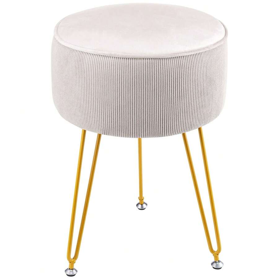 Dressing Table Stool Round – Vanity Stool With Padded Seat, Makeup Stool For Bedroom Living Room - Cream - View 1