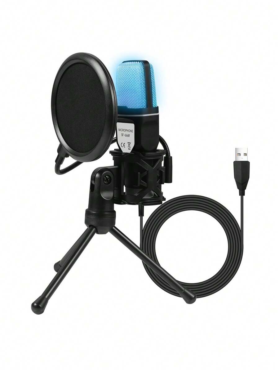 USB RGB Condenser Noise-Canceling Wired Gaming Microphone, Suitable For Podcast, Recording Studio, Live Streaming, Laptop, Desktop Computer - 查看 1