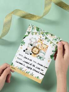 12pcs Jungle Animal Theme Paper Invitation Cards, Jungle Party Invitations, Suitable For Animal Theme Birthday Party, Gender Reveal Party, Baby Shower, Wedding Party, Birthday Party Invitations, Thank You Cards, Greeting Cards, Birthday Gift Cards, Jungle Theme Party Supplies, Back To School Season, Party Favors - Jungle Animals - View 7
