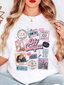 Off-Campus Hockey Stamp Pattern T-Shirt, Available In Comfortable Colors; Blair University T-Shirt; Hockey Romance Series; Graham No. 44 Gift For Book - White - View 1