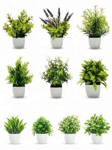 2/3/4pcs White Flower Pot Set With Small Artificial Plants, Includes Pots, Suitable For Indoor Home Decor, Office, Bathroom And Bedroom, With Plastic Eucalyptus And Mini Wheat Grass, Ideal Desktop Artificial Plant Decoration - Green - View 5