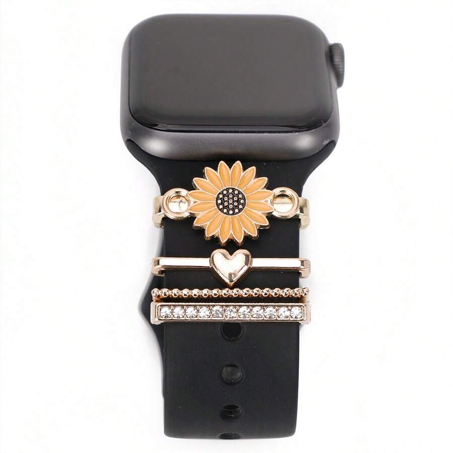 4 piezas/Set Colgante de Encanto de la Virgen María con Strass para Correa de Reloj, Adecuado para Decoración de Correa de , Adecuado como Regalo de Accesorios de Correa de Reloj - Amarillo - Ver 1