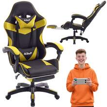 Professional Gaming Chair With Footrest – Swivel Office Chair With Lumbar Support, Casters, And Desk Functionality – Suitable For Home Office And PC Gaming - Yellow - View 2