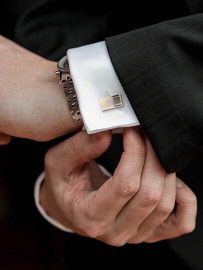1 Pair Gold Polished Brushed Copper Square Cufflinks For Men